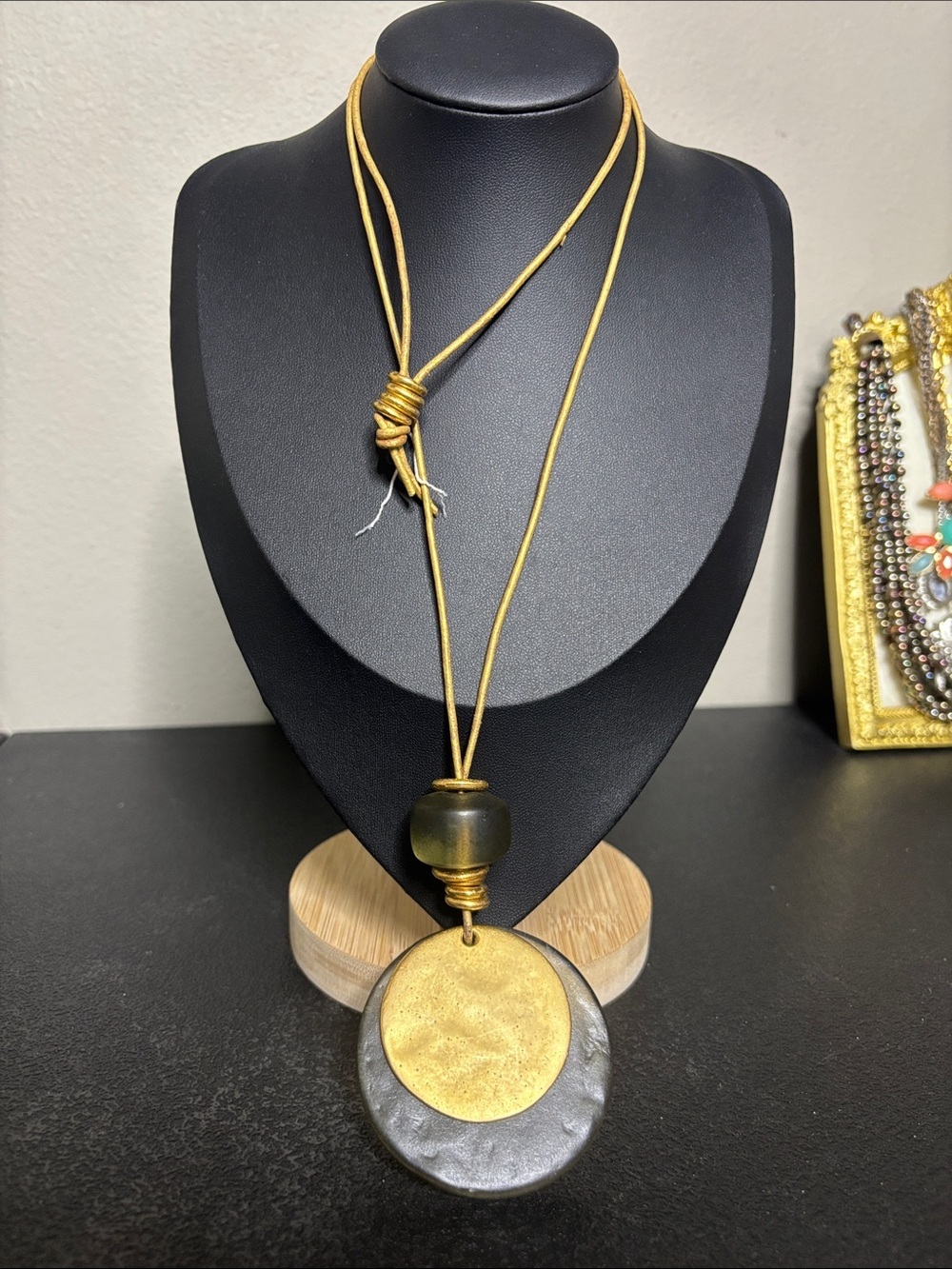Boho Mixed Glass Metal Gold Gray Layered Pendant Necklace - Women Jewelry
